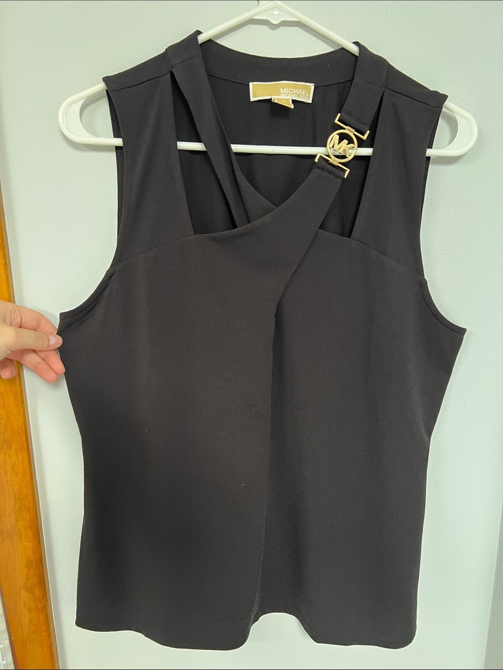 Michael Kors Black Sleeveless Asymmetric Buckle Top